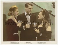 4w0921 NOTORIOUS color 7.75x10 still 1946 Cary Grant with Ingrid Bergman & woman at party, Hitchcock