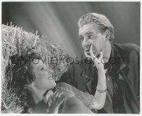 4w1516 OF MICE & MEN 7.75x9.5 still 1940 Betty Field laughs at scared Lon Chaney Jr. by haystack!