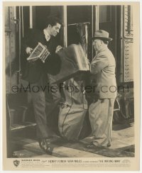 4w1790 WRONG MAN 8.25x10 still 1957 showing Hitchcock's cameo with Granger in Strangers on a Train!