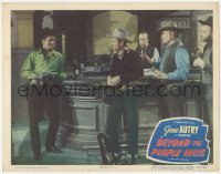 4w0392 BEYOND THE PURPLE HILLS LC #4 1950 image of sheriff Gene Autry facing Hugh O'Brian in bar