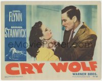 4w0461 CRY WOLF LC #2 1947 close up of angry Errol Flynn choking Barbara Stanwyck!