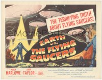 4w0112 EARTH VS. THE FLYING SAUCERS TC 1956 Harryhausen sci-fi classic, cool art of UFOs & aliens!