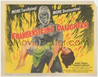 4w0128 FRANKENSTEIN'S DAUGHTER TC 1958 great full-length art of wacky monster holding sexy girl!