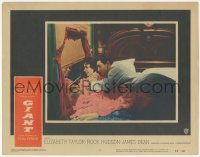 4w0535 GIANT LC #1 1956 Elizabeth Taylor & Rock Hudson look out window on train in huge bed!