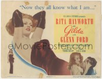 4w0138 GILDA TC 1946 sexiest Rita Hayworth in sheath dress & about to kiss Glenn Ford, classic!