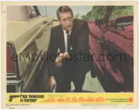 4w0564 HARPER LC #7 1966 great close up of kneeling Paul Newman with gun crouching between two cars!