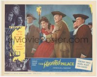 4w0565 HAUNTED PALACE LC #8 1963 Leo Gordon restrains distraught Cathie Merchant by large crowd!
