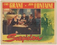 4w0796 SUSPICION LC 1941 Cary Grant & Joan Fontaine sitting with Nigel Bruce, Alfred Hitchcock!