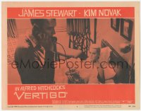 4w0855 VERTIGO LC #5 1958 Alfred Hitchcock, standing James Stewart on phone,blonde Kim Novak in bed!