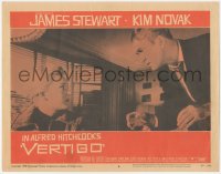 4w0857 VERTIGO LC #8 1958 Alfred Hitchcock, standing James Stewart glares at blonde Kim Novak!