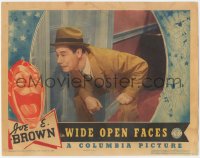 4w0882 WIDE OPEN FACES LC 1938 close up of Joe E. Brown peeking through keyhole in door!