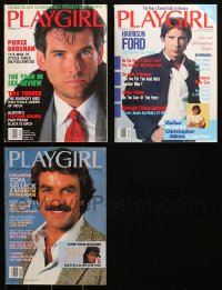 4x0682 LOT OF 3 PLAYGIRL MAGAZINES 1983-1986 Pierce Brosnan, Harrison Ford, Tom Selleck!