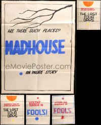 4x0448 LOT OF 5 FOLDED HOMEMADE 27X34 MOVIE POSTERS 1970s Madhouse, The Last Four Days, Fools!