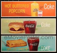 4x1138 LOT OF 3 UNFOLDED COCA-COLA 7X24 ADVERTISING POSTERS 1960s popcorn, burger, grilled cheese!