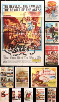 4x0461 LOT OF 36 FOLDED COSTUME EPIC ONE-SHEETS, LOBBY CARDS, AND HALF-SHEET 1950s-1960s cool!
