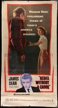4y0015 REBEL WITHOUT A CAUSE linen 3sh 1955 Nicholas Ray, James Dean, a bad boy from a good family!