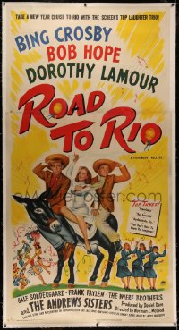 4y0016 ROAD TO RIO linen 3sh 1948 great art of Bing Crosby, Bob Hope, & Dorothy Lamour in Brazil!