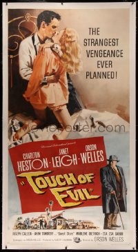 4y0018 TOUCH OF EVIL linen 3sh 1958 Bob Tollen art of Orson Welles, Charlton Heston & Janet Leigh!