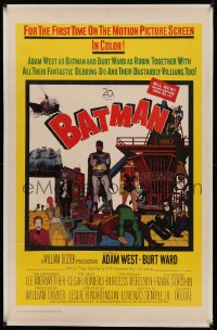 4y0030 BATMAN linen 1sh 1966 Adam West & Burt Ward, villains Meriwether, Romero, Meredith & Gorshin!