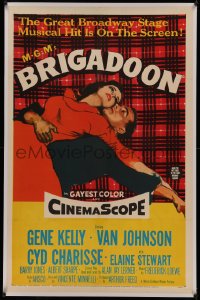 4y0042 BRIGADOON linen 1sh 1954 great romantic close up art of Gene Kelly & Cyd Charisse, Scotland!