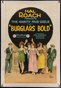 4y0045 BURGLARS BOLD linen 1sh 1921 art of crooks holding up Vanity Fair Girls, Hal Roach, very rare!