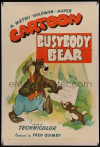 4y0046 BUSYBODY BEAR linen 1sh 1952 Barney Bear tries to help beaver by building him a huge dam!