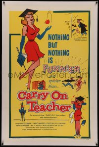 4y0049 CARRY ON TEACHER linen 1sh 1962 Kenneth Connor, Charles Hawtrey, English, sexy comic art!