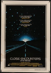 4y0052 CLOSE ENCOUNTERS OF THE THIRD KIND linen 1sh 1977 Spielberg's sci-fi classic, silver border!