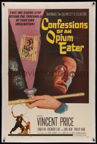 4y0055 CONFESSIONS OF AN OPIUM EATER linen 1sh 1962 Vincent Price, cool art of drugs & caged girls!