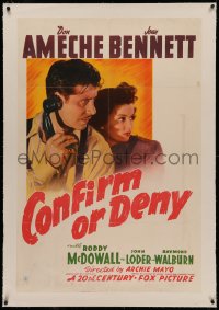 4y0056 CONFIRM OR DENY linen 1sh 1941 Don Ameche on phone & operator Joan Bennett, early Sam Fuller!