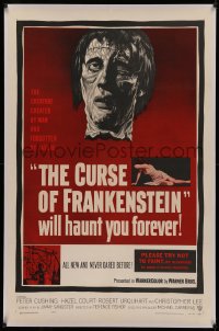 4y0062 CURSE OF FRANKENSTEIN linen 1sh 1957 cool close up artwork of Christopher Lee as the monster!