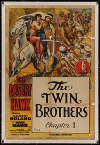 4y0063 DESERT HAWK linen chapter 1 1sh 1944 art of Gilbert Roland, serial, The Twin Brothers!