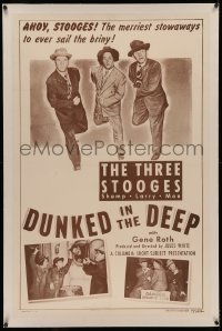 4y0071 DUNKED IN THE DEEP linen 1sh 1949 Three Stooges Moe, Larry & Shemp are merry stowaways, rare!