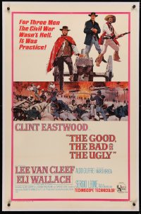 4y0091 GOOD, THE BAD & THE UGLY linen 1sh 1968 Clint Eastwood, Lee Van Cleef, Wallach, Leone classic!