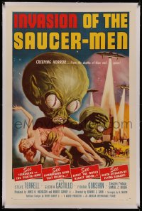 4y0107 INVASION OF THE SAUCER MEN linen 1sh 1957 classic Kallis art of cabbage head aliens & sexy girl