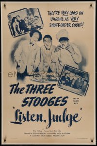 4y0122 LISTEN JUDGE linen 1sh 1952 Three Stooges Moe, Larry & Shemp as very short-order cooks, rare!