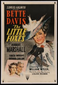 4y0124 LITTLE FOXES linen 1sh 1941 William Rose art of Bette Davis in hat, veil & gloves, ultra rare!
