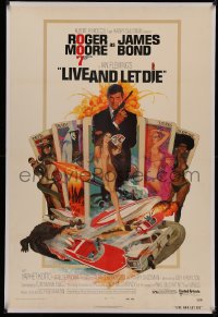 4y0126 LIVE & LET DIE linen West Hemi 1sh 1973 Robert McGinnis art of Roger Moore as James Bond!