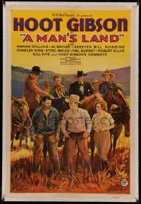 4y0134 MAN'S LAND linen 1sh 1932 art of Hoot Gibson & Marian Shilling, who inherit a ranch, rare!