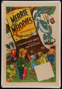 4y0138 MERRIE MELODIES linen 1sh 1941 great super early cartoon art of Bugs Bunny & Elmer Fudd, rare!
