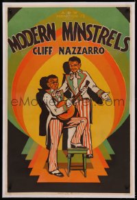 4y0140 MODERN MINSTRELS linen Woolever Press 1sh 1930 art of Cliff Nazarro in blackface w/banjo, rare!