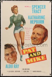 4y0163 PAT & MIKE linen 1sh 1952 great artwork of Katharine Hepburn & Spencer Tracy, Aldo Ray!