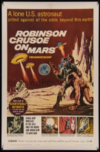 4y0179 ROBINSON CRUSOE ON MARS linen 1sh 1964 cool sci-fi art of Paul Mantee & his man Friday!