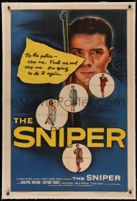 4y0191 SNIPER linen 1sh 1952 artwork of Arthur Franz with gun targeting pretty women!