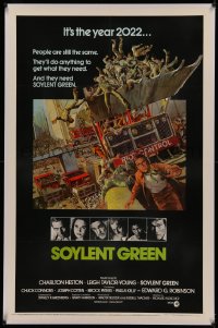 4y0192 SOYLENT GREEN linen 1sh 1973 Heston trying to escape riot control in the year 2022 by Solie!