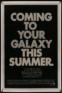 4y0203 STAR WARS linen teaser 1sh 1977 George Lucas, coming to your galaxy this summer, not foil!