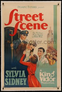 4y0205 STREET SCENE linen 1sh R1938 King Vidor story of Sylvia Sidney in New York's Hell's Kitchen!