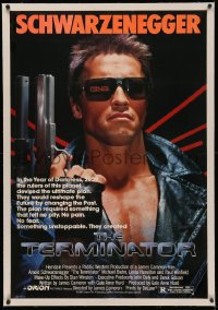 4y0208 TERMINATOR linen 1sh 1984 classic image of cyborg Arnold Schwarzenegger, no border design!