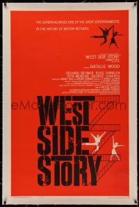 4y0222 WEST SIDE STORY linen 1sh 1961 pre-Awards one-sheet with classic Joseph Caroff art!