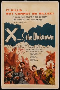 4y0225 X THE UNKNOWN linen 1sh 1957 spooky Hammer sci-fi, Dean Jagger, nothing can stop it!